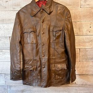 🇨🇦 Vintage Marquis of London men’s western shirt style leather jacket in size 42